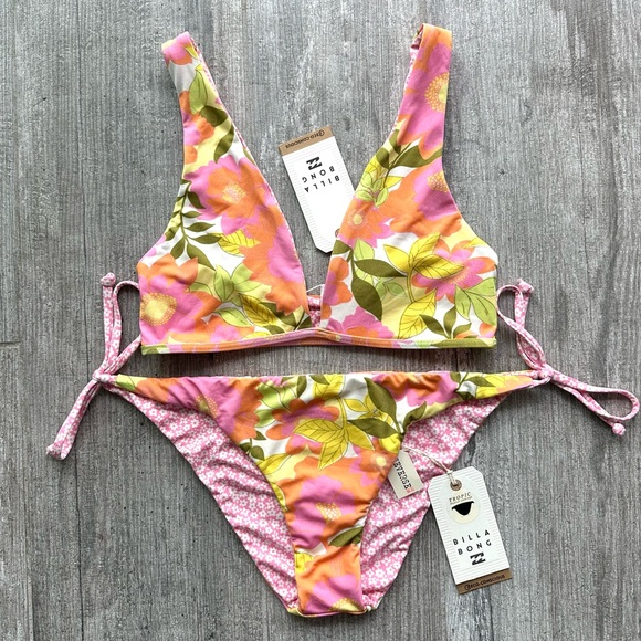 🔥🔥BILLABONG - REVERSIBLE SUMMER FOLK AVA TANK TIE SIDE MED BIKINI SET🔥🔥 - Picture 4 of 12